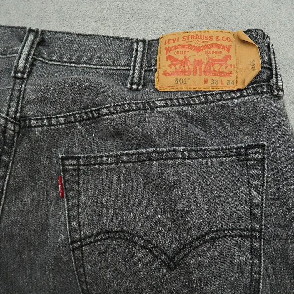 Levi's 501 Jeans Mens Size 38x34 Gray Original Fit Button Fly Straight Denim